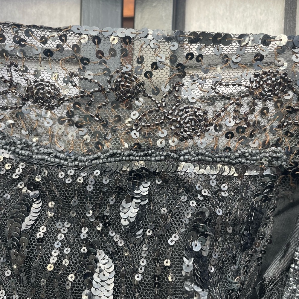 Antique 1910s Black Silk Tulle Beaded Sequin Edwardian Mourning Gibson Girl Gown - Picture 9 of 16